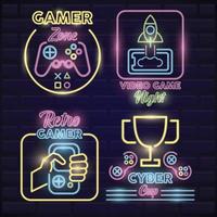 Conjunto de iconos de paquete de neón de videojuegos retro vector