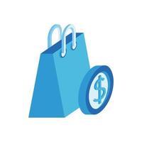 shopping bag paper with coin money isometric icon vector