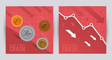 stock market crash with coins money and arrows down vector