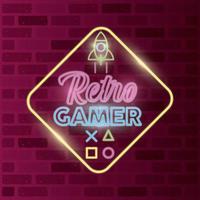 retro video game neon with rocket vector