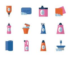 bundle of desinfectants set icons vector