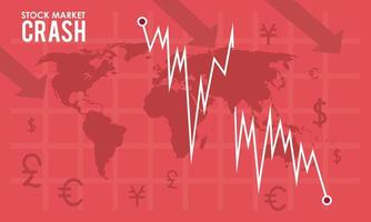 stock market crash with earth maps and infographic vector