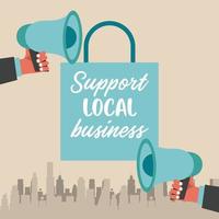 support local business poster with shopping bag vector