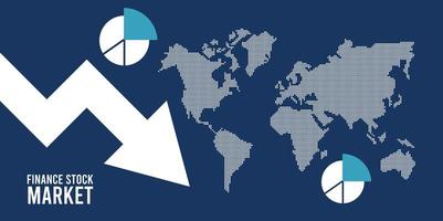 infografía de recesión económica con flecha y mapa de la tierra vector