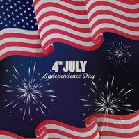 fourth july usa independence day celebration with flag and fireworks vector