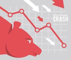 stock market crash with arrows down and bear vector