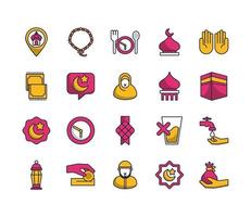 eid mubarak set fill style icons vector