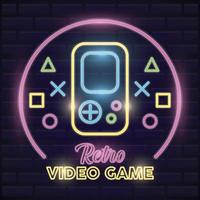 neón de videojuego retro con consola portátil vector