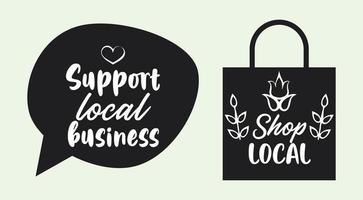 support local business poster with shopping bag and speech bubble vector