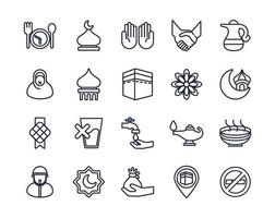 eid mubarak set line style icons vector