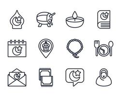 eid mubarak establece iconos de estilo de línea vector