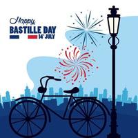 feliz celebración del día de la bastilla con bicicleta retro vector