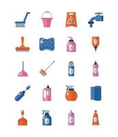 bundle of desinfectants set icons vector