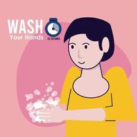 wash your hands campaign poster with woman vector