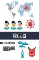 Infografía del virus corona con síntomas. vector