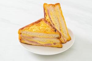 sandwich ham cheese on white plate photo