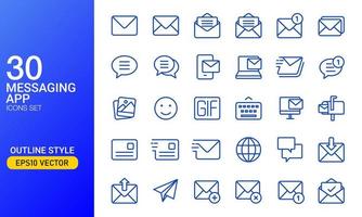 conjunto de iconos de la aplicación de mensajería. mensaje y correo contorneado colección de iconos. adecuado para el elemento de diseño de la interfaz de usuario de la aplicación de mensajería y chat.