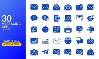 Messaging app icon set. Message and mail glyph icon collection. Suitable for design element of chat and messaging app user interface. vector