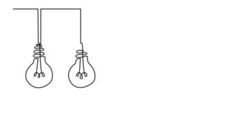Continuous line drawing. Electic light bulb. Eco idea metaphor video
