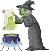 Green old witch character on white background vector