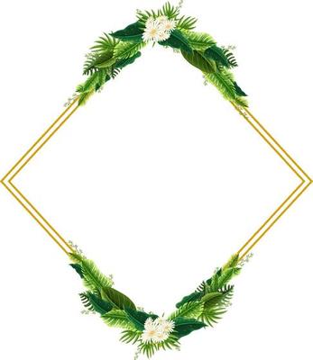 Rotated square border frame with green foliage