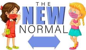 The New Normal with Girls keeping social distancing vector