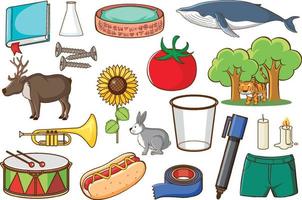 Set of various animals and objects vector