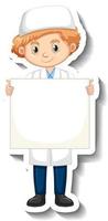 Scientist muslim boy holding empty board sticker vector