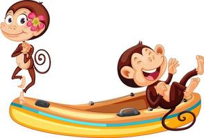 Funny little monkeys on inflatable boat vector