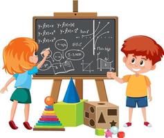 Children learning math with math symbol and icon vector