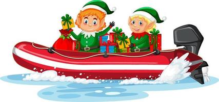 duende navideño en el barco con sus regalos
