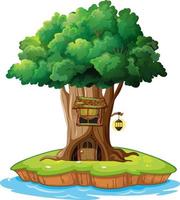 Casa del árbol de fantasía dentro del tronco de un árbol sobre fondo blanco. vector