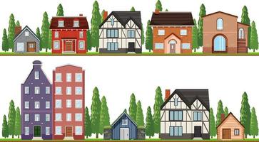 Front of country houses on white background vector