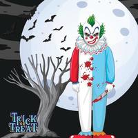 Killer clown character on full moon background vector