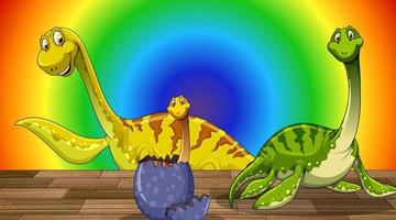 Cartoon dinosaur on rainbow gradient background vector