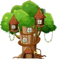 Fantasy tree house inside tree trunk on white background vector