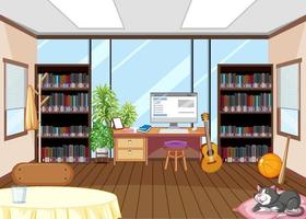 Empty library interior design with bookshelves vector