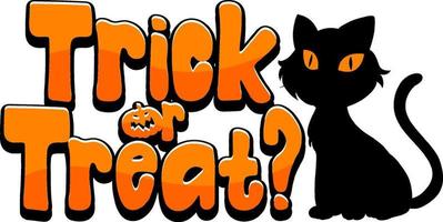 Trick or Treat word logo with black cat for Halloween vector