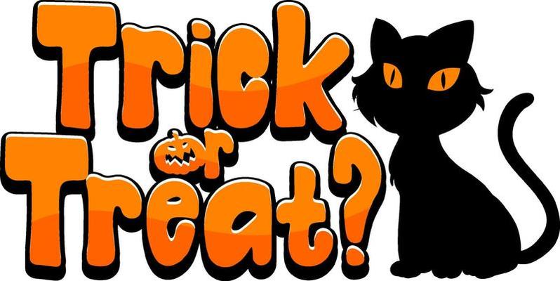 Trick or Treat word logo with black cat for Halloween