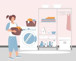 A happy woman in the laundry room vector