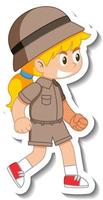 Little girl scout cartoon character sticker vector