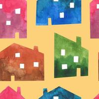 Watercolor houses seamless pattern texture background city architecture building simple Scandinavian style vector