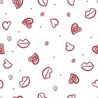 Seamless pattern with hearts and lips. Flat vector background for valentine's day