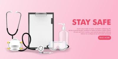 Medical kit corona virus stay safe campaign editable realistic background vector