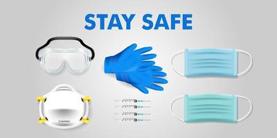 Medical kit corona virus stay safe campaign editable realistic background vector