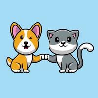 linda ilustración de perro gato y corgi vector