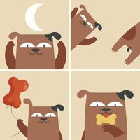 Collection of illustrations with funny dog. Cute pet in flat style vector