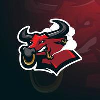 Bull smoking mascot logo design vector illustration