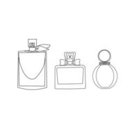 conjunto, de, lineart, botellas, perfume, icono vector