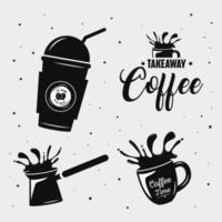 coffee drink lettering with set containers vector